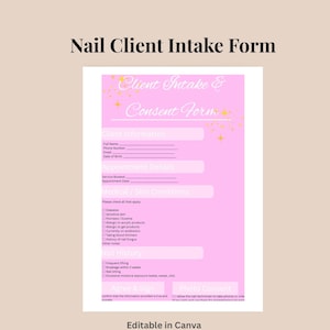 Nail Client Intake Form | Editable Canva Nail Consultation Template | Nail Technician Client Information Form