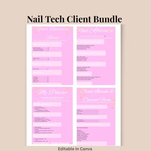 4 Nail Tech Client Forms Bundle | Editable Canva Nail Intake, Pricing Sheet, Policies & Aftercare | Nail Technician Templates image 1