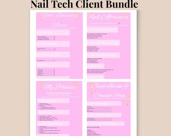4 Nail Tech Client Forms Bundle | Editable Canva Nail Intake, Pricing Sheet, Policies & Aftercare | Nail Technician Templates