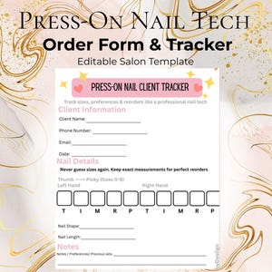 Press On Nail Client Tracker | Nail Tech Client Record Sheet | Press On Order Log | Beauty Business Organizer | Editable Canva Template