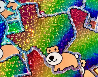 Texas Rainbow Afro Dog | Vinyl Sticker