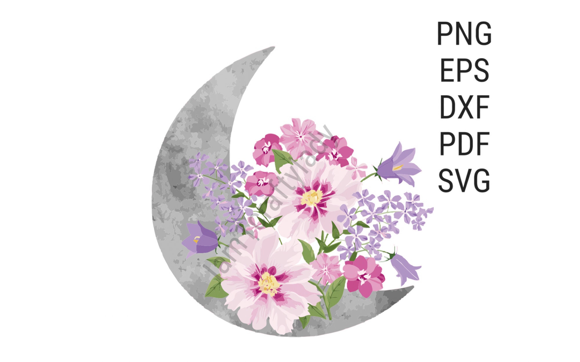 Moon and wild flowers PNG design Moon PNG file for | Etsy