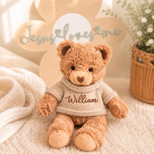 Weicher Plüschteddybär mit personalisiertem Namen, Erinnerungsstück für Neugeborene, kuscheliges Stofftier für Babys, Geschenk zur Babyparty, Geburtstagsgeschenk für Kleinkinder