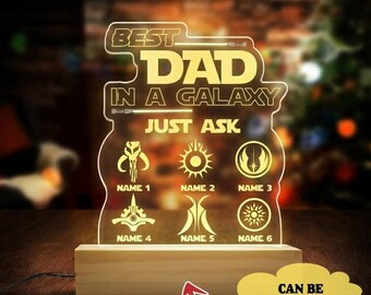 Custom Best Dad In Galaxy Night Light Wooden Base, Starwars Father's Day Light, Disneyland Family Matching Best Dad Light Bedroom Decor