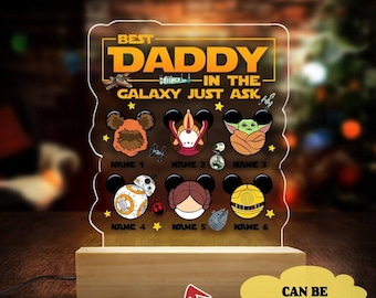 Custom Best Dad In The Galaxy Night Light Wooden Base, Starwars Father's Day Light, Disneyland Family Matching Best Dad Light Decor Bedroom
