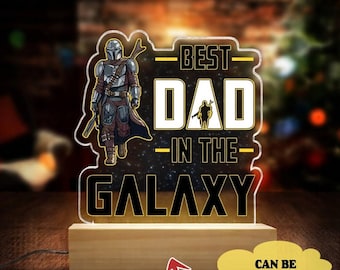 Custom Best Dad In Galaxy Night Light Wooden Base, Starwars Father's Day Gifts, Disneyland Family Matching Best Dad Light Bedroom Decor
