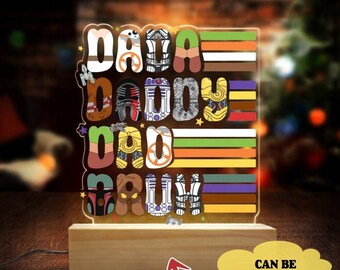 Custom Best Dad In Galaxy Night Light Wooden Base, Starwars Dada Father's Day Light, Disneyland Family Matching Best Dad Light Bedroom Decor