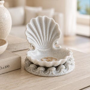 Muschel Schmuck Tablett - Küsten Ring Catchall, Shell Vanity Dish, Ocean Badezimmer Dekor, Strandhaus Dekoration