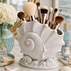 Muschel-Make-up-Pinselhalter, Küsten-Vanity-Organizer, Muschelschale, vom Ozean inspirierte Schönheitsaufbewahrung, Meerjungfrau-Dekor