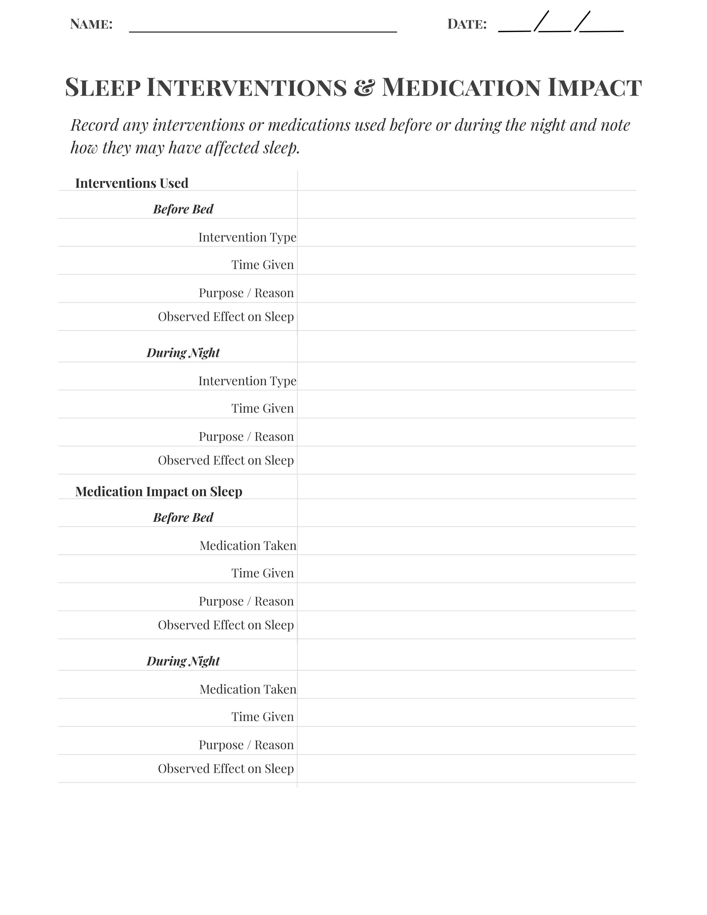 Sleep Pattern Graph Pdf Daily Sleep Log | Printable Caregiver Sleep Tracker | Elderly Sleep ...