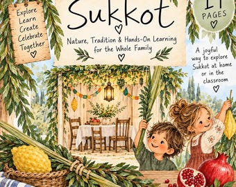 Sukkot Unit Study for Kids | Jewish Holiday Homeschool Printable | Sukkah, Four Species, Etrog & Lulav | 19 Page Activity Pack