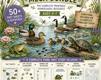 Pond Life Mega Bundle | Printable Pond Unit Study | Homeschool Nature Study | Montessori Activities | Science, Literacy & Math | Ages 4-7