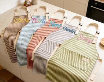 Personalized Embroidered Cooking Apron with Pocket Custom Kitchen Apron for Women Gift for Mom Her Craft Baker Apron for Kids Cook Wear