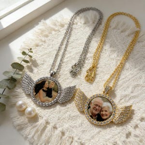 Memorial ketting cadeau gepersonaliseerde engelenvleugels foto ketting aangepaste foto hanger herinnering sympathie cadeau gedenkteken aandenken sieraden