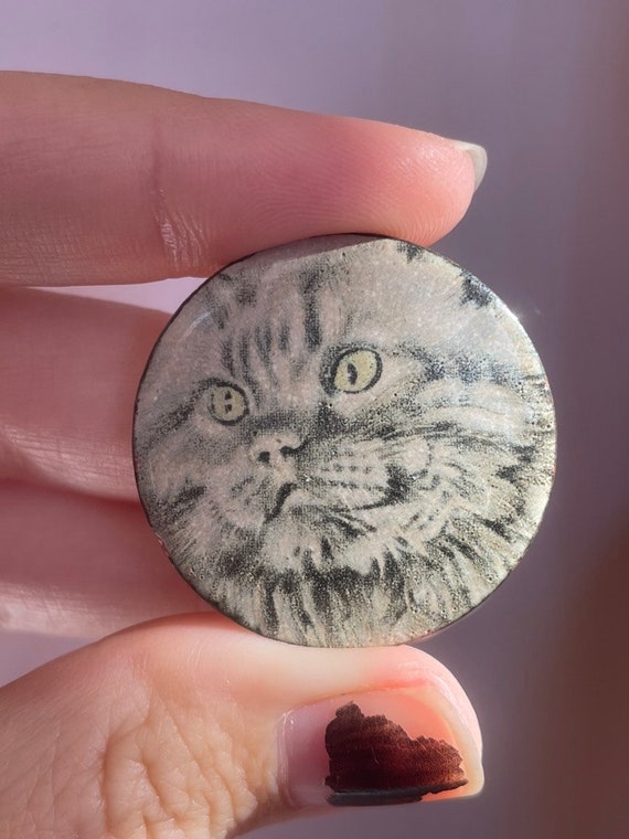 Copper Enamel Persian Cat Portrait Pin
