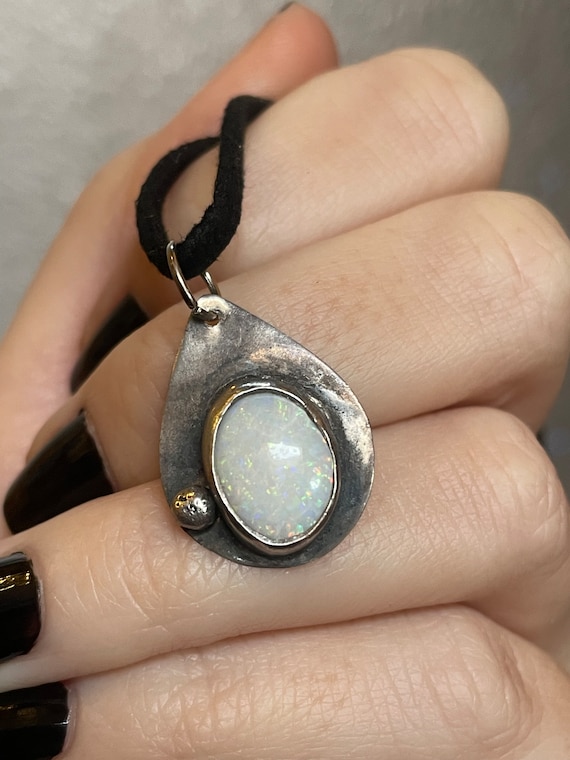 Modernist Opal Pendant handmade sterling