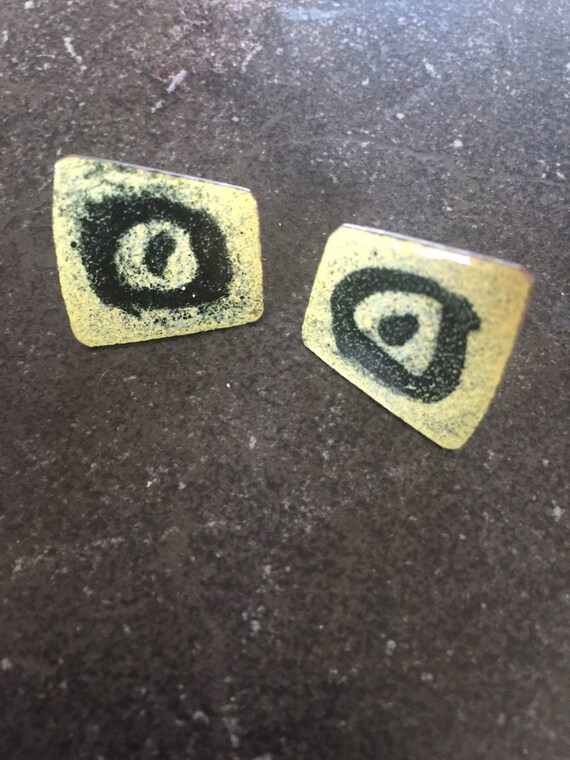 Super Cool Hand Painted Copper Enamel Bullseye Earrings - Atomic - Targets