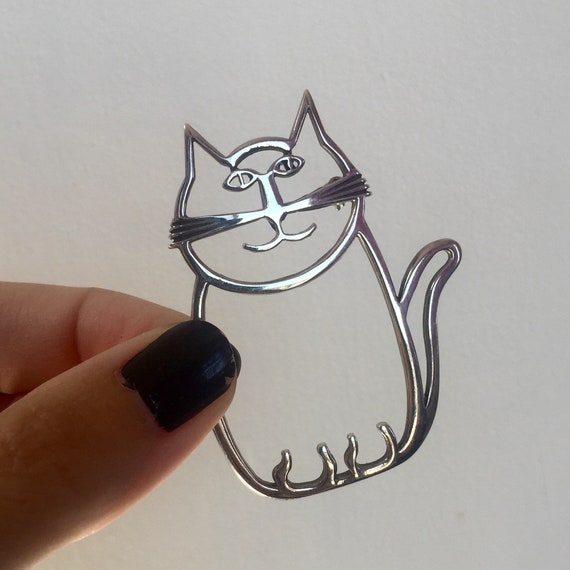 Navajo artist Belinda Woody sterling cat pin