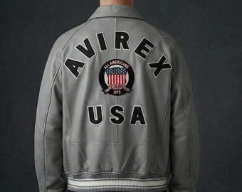 Chaqueta de cuero Avirex para hombre, estilo aviador, estilo USA Flight
