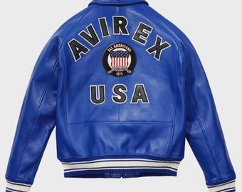 Men's Avirex Real Bomber American Flight Jacket Sheep Leather Jacket