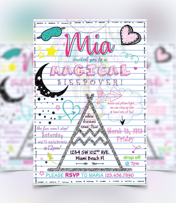 Teepee Sleepover, Slumber, Pajama, Glamping, Boho, Dream Catcher Teen Chic Party- Personalized Digital Invitation Il_570xn