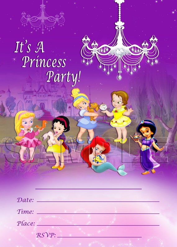 Disney Baby Princesses Invitation - INSTANT DOWNLOAD - Disney Baby Princess - Aurora, Snow White, Cinderella, Ariel, Belle, Jasmine Il_570xn