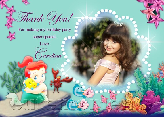 Disney Baby Princess Ariel - The Little Mermaid - Personalized Thank You Card DIGITAL FILE ONLY Il_570xn