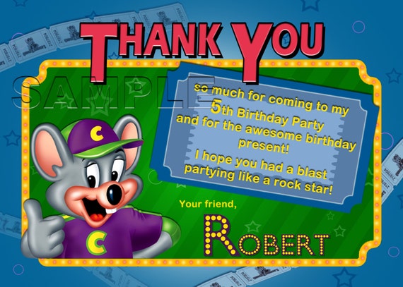 Boy, Chuck E Cheese's - THANK YOU CARD Digital File Il_570xn