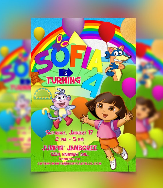 We did it! Dora The Explorer Birthday Theme Party, Dora, Backpack, Boots the monkey, Swiper the fox - Personalized Birthday Party Invitation Il_570xn