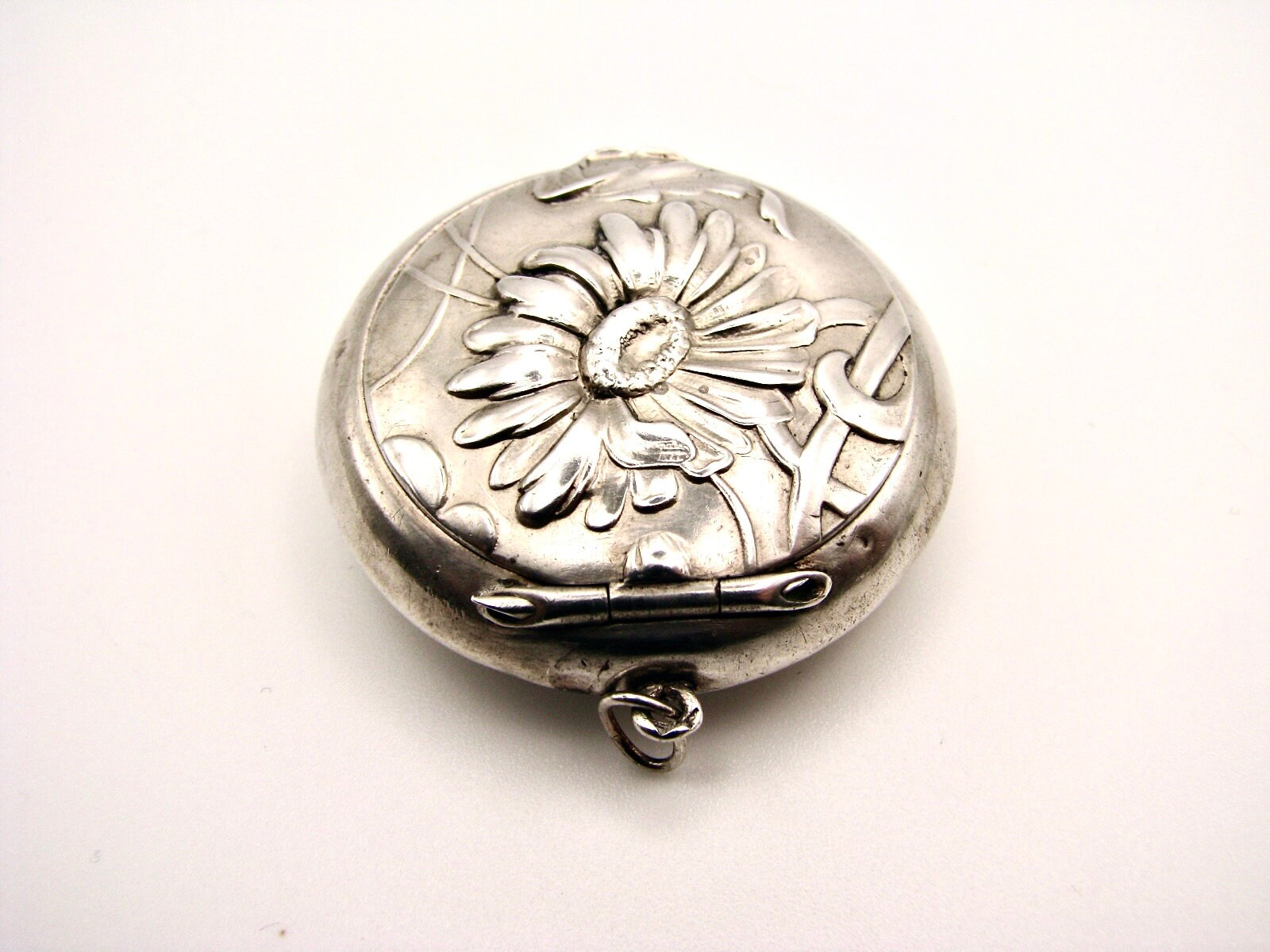 Art Nouveau French Powder Compact or Pendant Antique Silver Locket ...