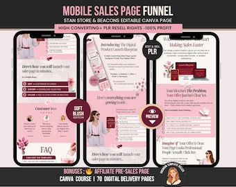 Mobile Sales Page Funnel Canva Template PLR, Stan Store Beacons Sales Page, Editable PNG for Digital Sellers, Resell Rights DFY