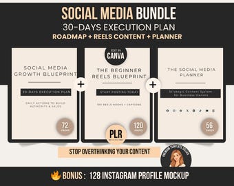 Social Media Content Planner Canva PLR Bundle, Reels Hooks & Captions + Content Calendar, Instagram Planner (3 Ebooks)