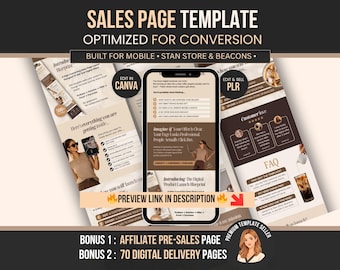 Canva Sales Page Template for Stan Store & Beacons | Editable PNG Sales Page for Digital Seller | Resell Rights PLR+ 70 Thank You Pages