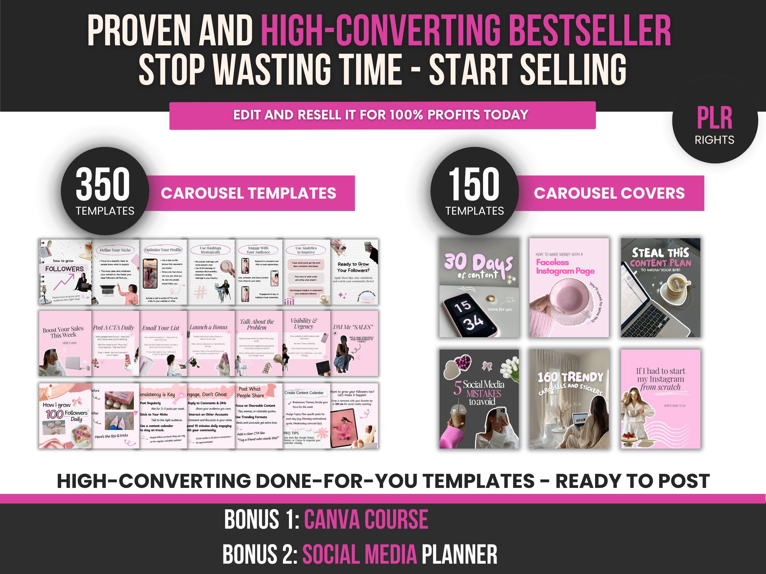 500 Instagram Carousel Templates Canva PLR , Editable DFY Social Media ...
