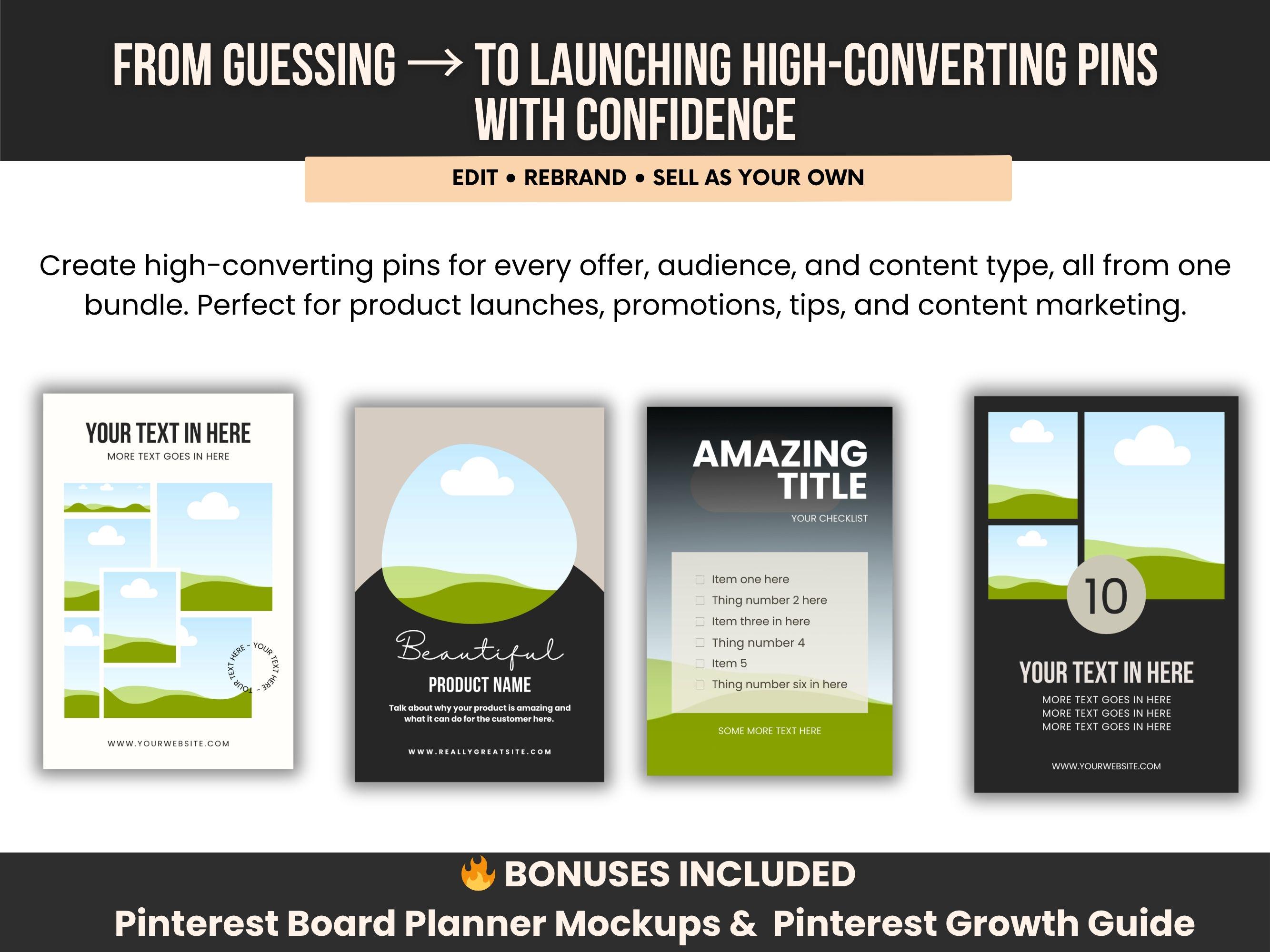 250 Pinterest Pin Templates Canva PLR, Editable Pin Template Bundle ...