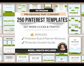 250 Pinterest Pin Templates Canva PLR, Editable Pin Template Bundle, Board Planner, Growth Guide, DFY Pinterest Templates for Traffic