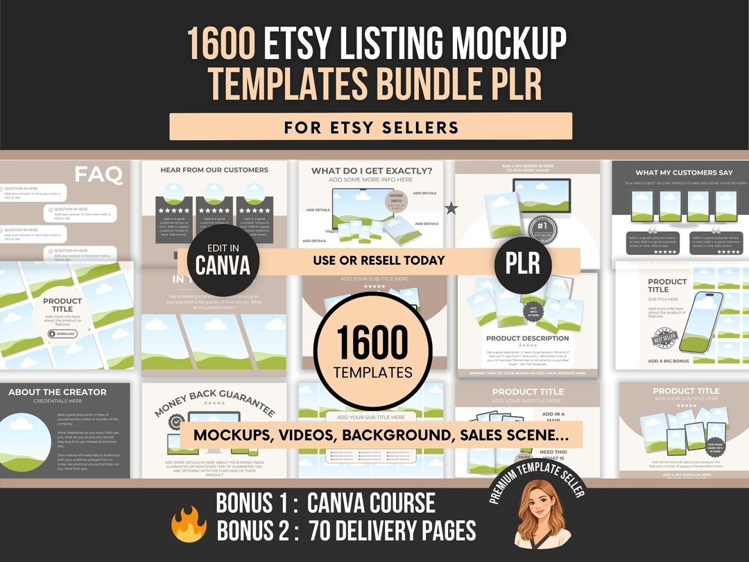 Etsy Listing Mockup Templates PLR, 1600 Canva Mockups, Digital Product ...