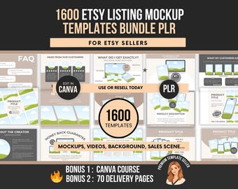 Etsy Listing Mockup Templates PLR, 1600 Canva Mockups, Digital Product Images, Thumbnail Templates, Resell Rights Bundle