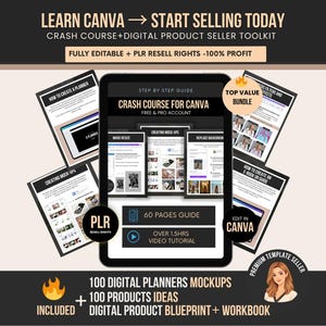 Szybki kurs Canva z prawami odsprzedaży PLR, szkolenie wideo i e-book, kurs Canva dla początkujących „Gotowy do odsprzedaży”, sprzedawcy cyfrowi, sprzedawcy Etsy