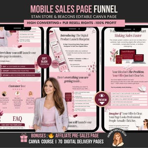 Mobile Sales Page Funnel Canva Template PLR, Stan Store Beacons Sales Page, Editable PNG for Digital Sellers, Resell Rights DFY