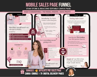 Mobile Sales Page Funnel Canva Template PLR, Stan Store Beacons Sales Page, Editable PNG for Digital Sellers, Resell Rights DFY