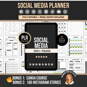Social Media Planner Bundle, 300 Seiten bearbeitbarer Planer PLR, bearbeitbare Canva Vorlagen, druckbarer Planer, Wiederverkaufsrechte, digitaler Planer