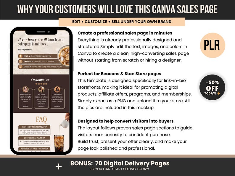 Canva Sales Page Template for Stan Store & Beacons | Editable PNG Sales ...