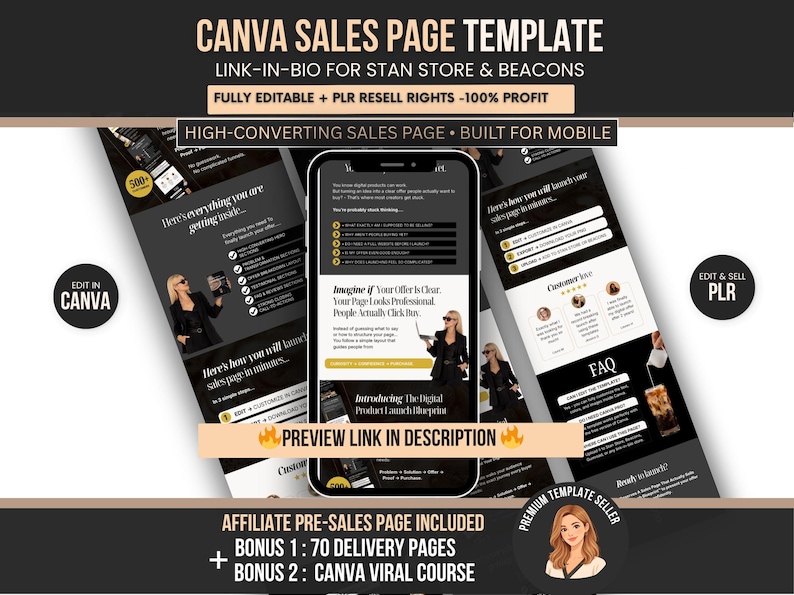 Canva Sales Page Template PLR for Stan Store & Beacons, Editable PNG ...