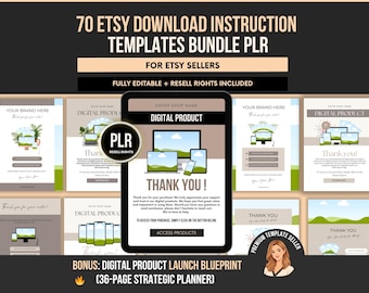 Etsy Digital Download Instruction Templates PDF Canva PLR, Editable Thank You & Delivery Pages for Digital Products, Resell Rights DFY