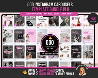 500 Instagram Carousel Templates Canva PLR , Editable DFY Social Media Post Bundle with Resell Rights for Creators & Digital Sellers