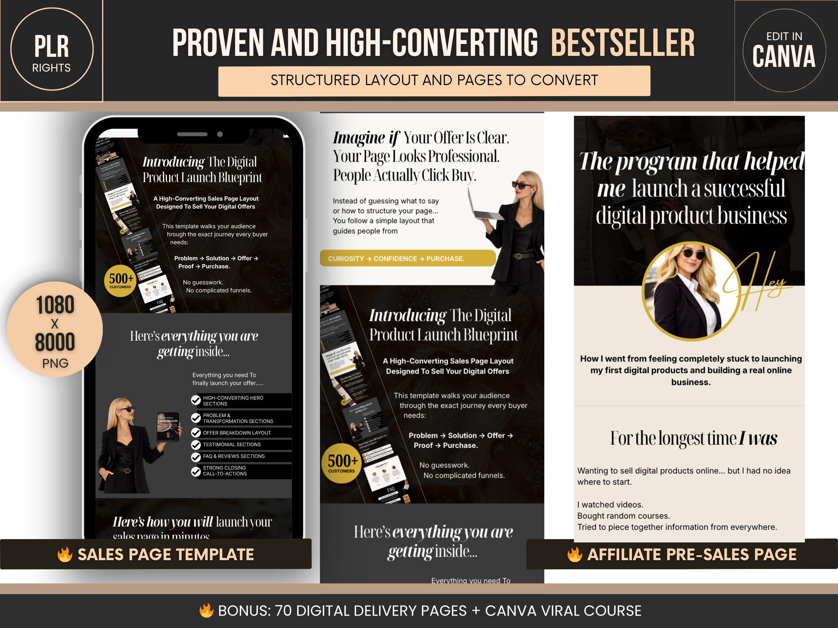 Canva Sales Page Template PLR for Stan Store & Beacons, Editable PNG ...