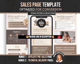 Canva Sales Page Template for Stan Store & Beacons | Editable PNG Sales Page for Digital Seller | Resell Rights PLR+ 70 Thank You Pages