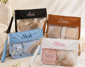 Personalized Clear Toiletry Bag,Custom Name Baby Bag Organizer,Clear Travel Makeup Pouch,Bridesmaid Gift,Baby Shower Gift,Diaper Bag Pouch