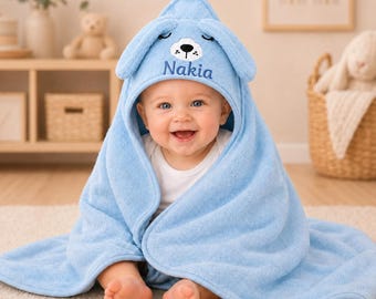 Personalisiertes Baby Kapuzenhandtuch, gesticktes Tierbad, Babypartygeschenk